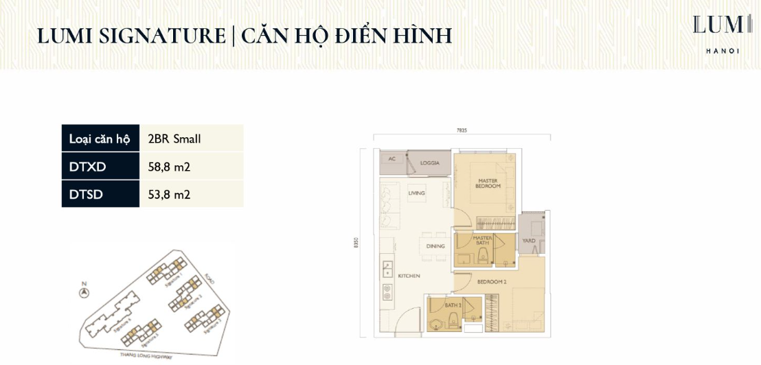 Layout Căn hộ 2 PN Small Chung cư Lumi Hà Nội