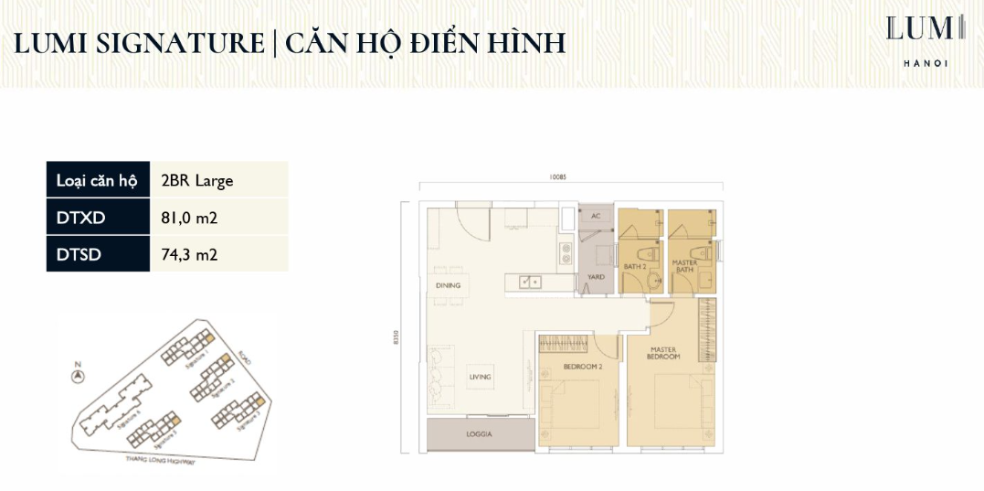 layout Căn hộ 2 PN Large chung cư lumi hà nội